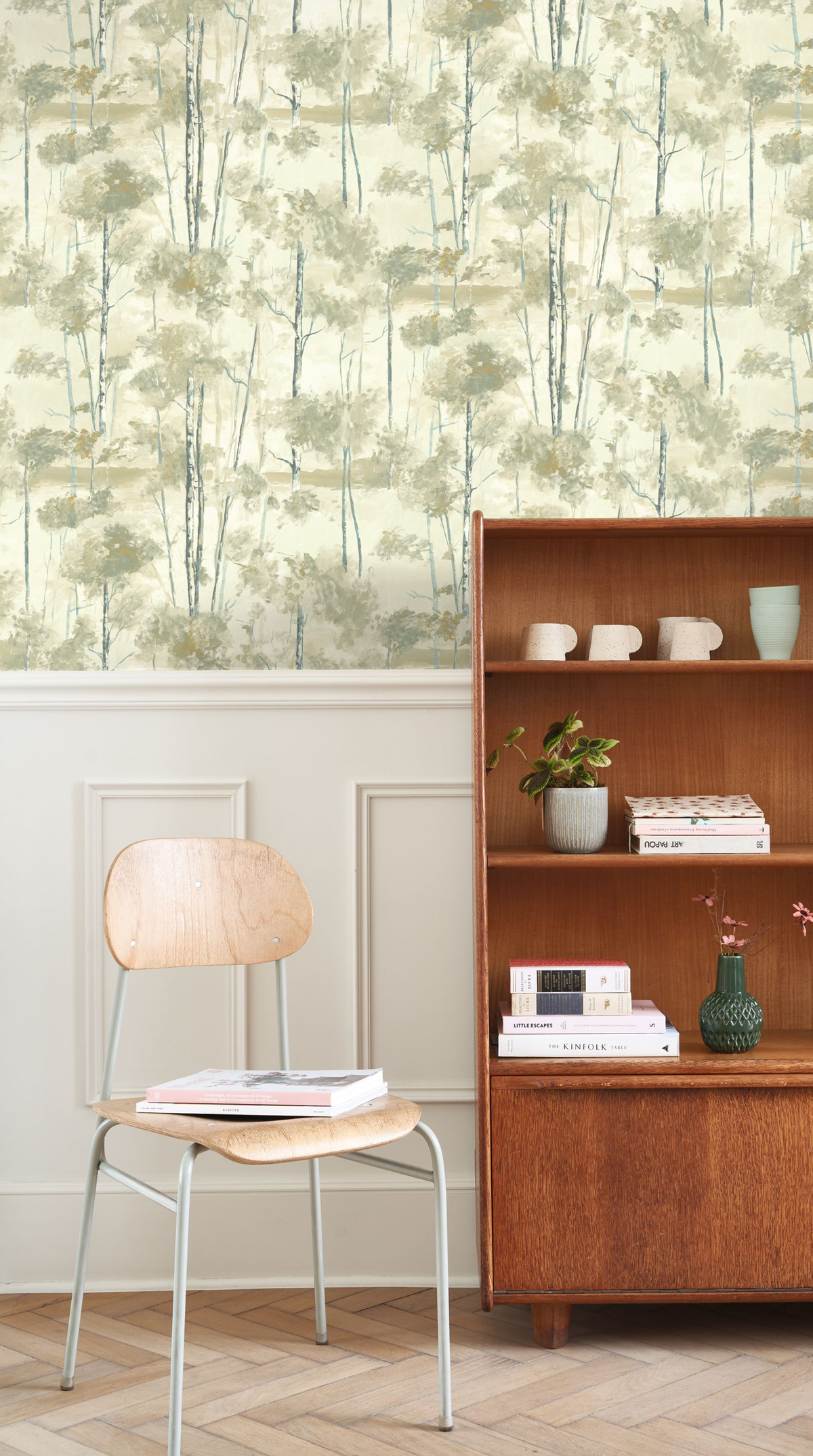 Papier peint Forêt Skandinavia vert lichen doré - Riverside 4 de Casadéco | Réf. RIVI89547418