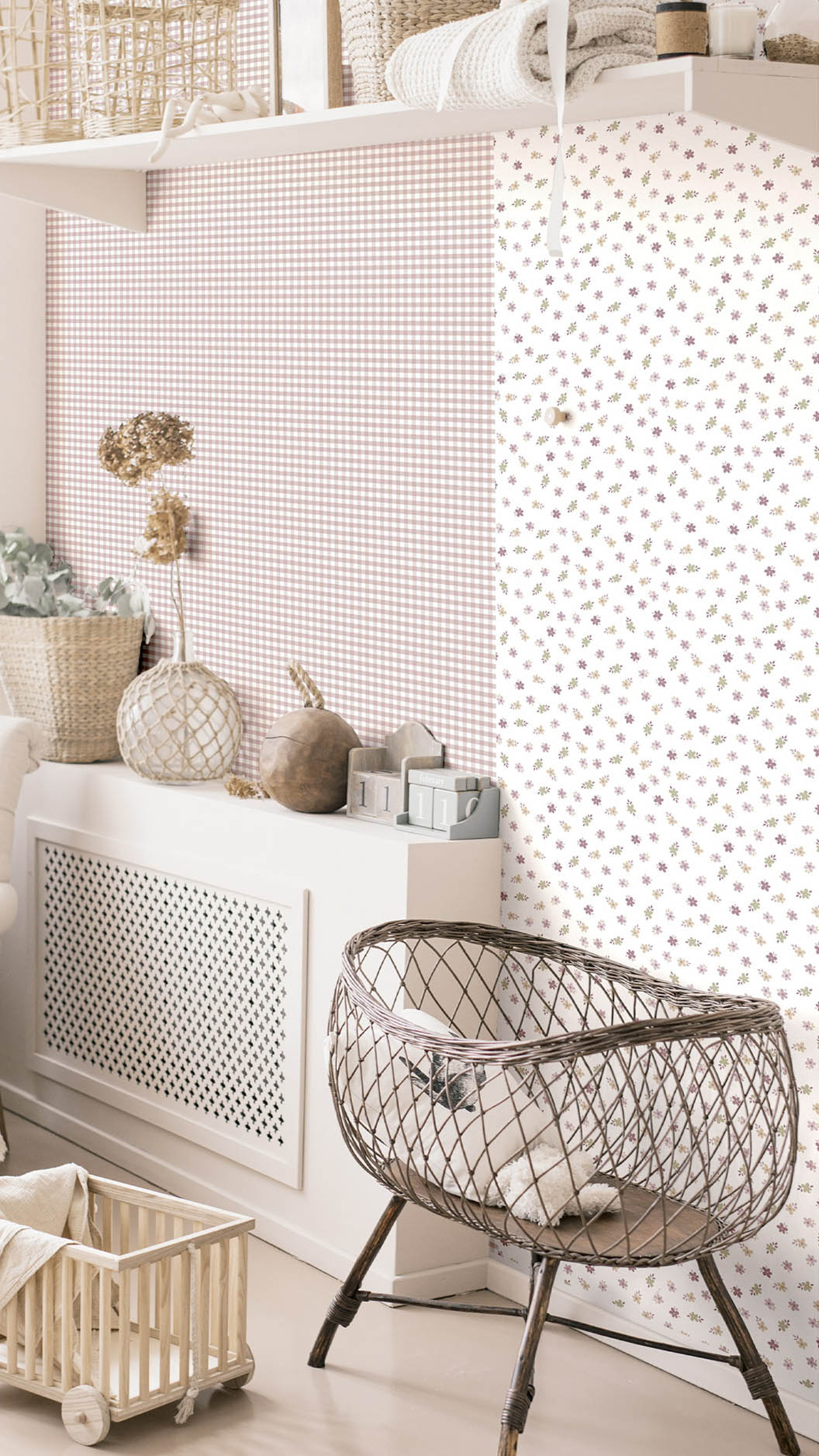 Papier peint Carreaux Vichy rose blanc - Babyland 2 de Lutèce | Réf. LTC-14848