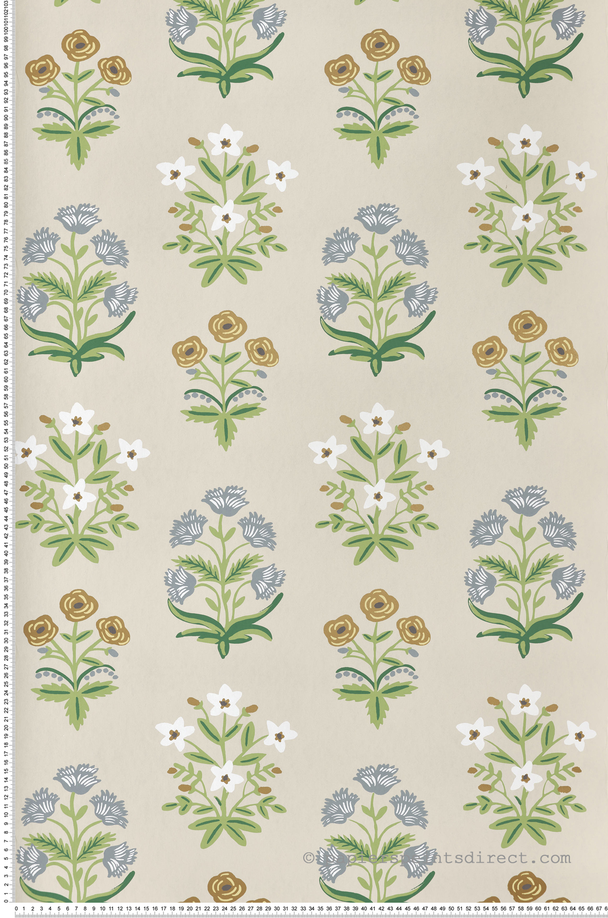 Papier peint Bouquet Fleuri beige doré - Rifle Paper Co. 2 de York (Initiales) | Réf. INI-RP7350