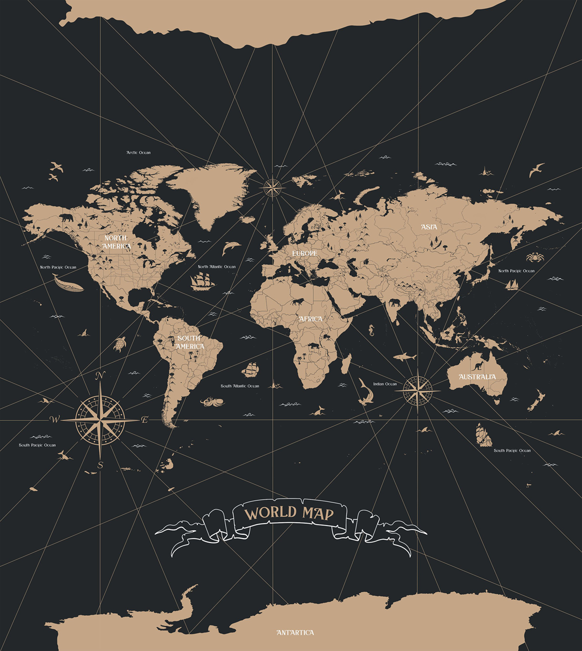 Papier peint Panoramique Carte Travel Is My Therapy noir 200x280 - Young & Free de Casélio | Réf. YNF103419201