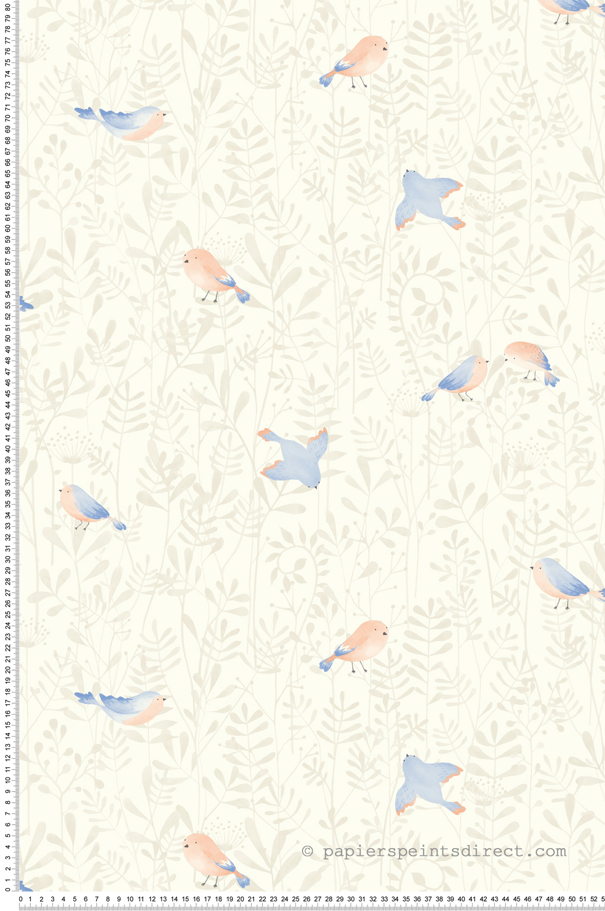 Papier peint Oiseau Feuillage bleu rose - Once Upon A Time de Casadéco | Réf. OUAT88316471