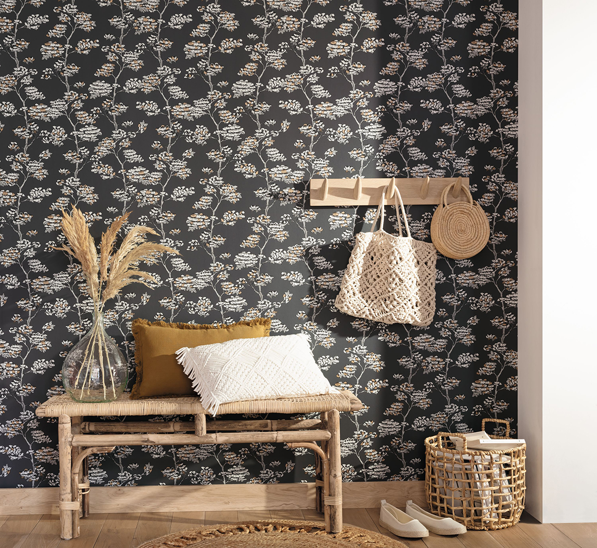 Papier peint Arbre Jardin de Kyoto anthracite - Nos Gravures de Casélio | Réf. NGR102999062