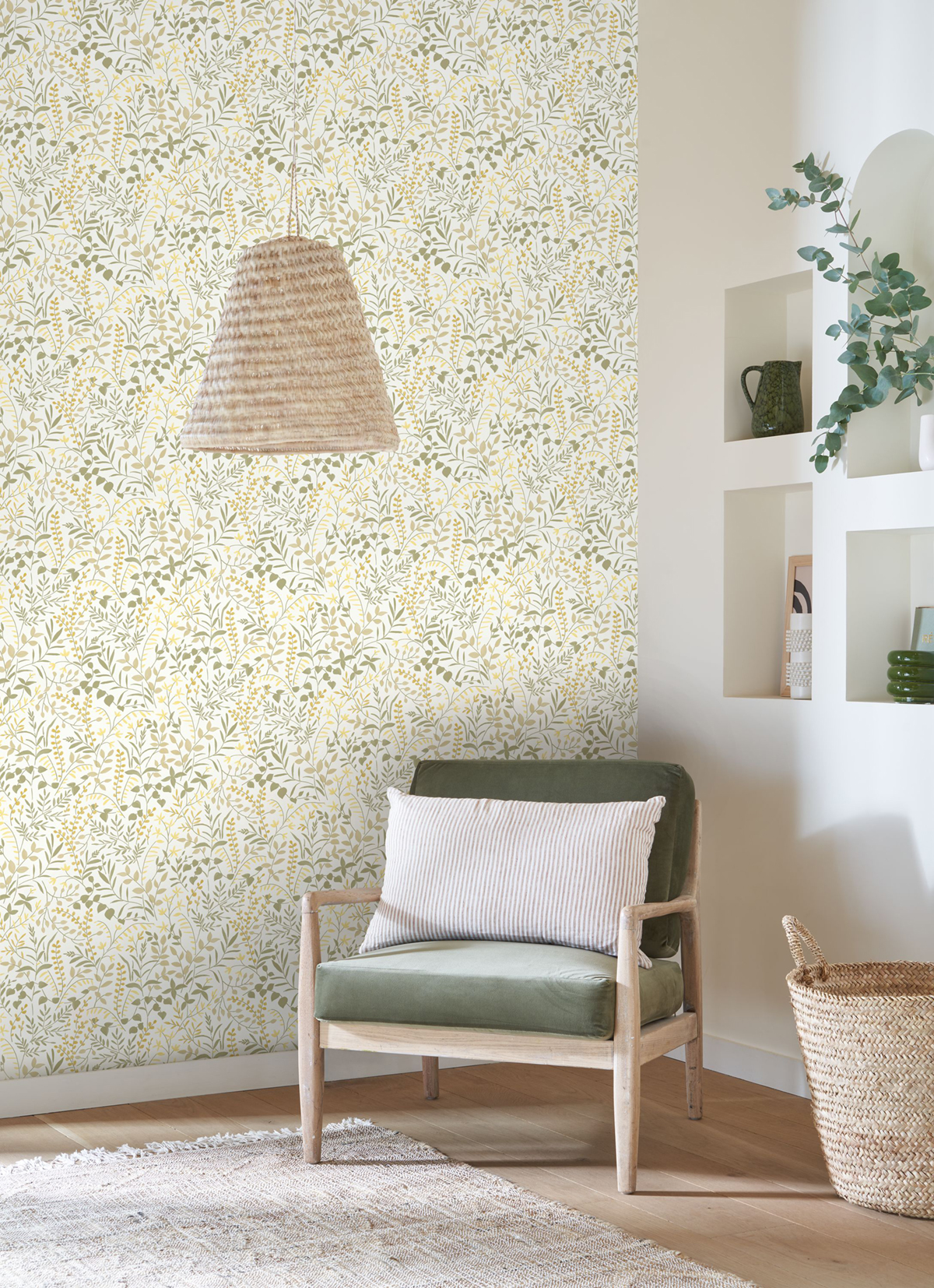 Papier peint Branche Scandinave Bastide beige ocre - Echappée Belle de Casadéco | Réf. ECHA89837337
