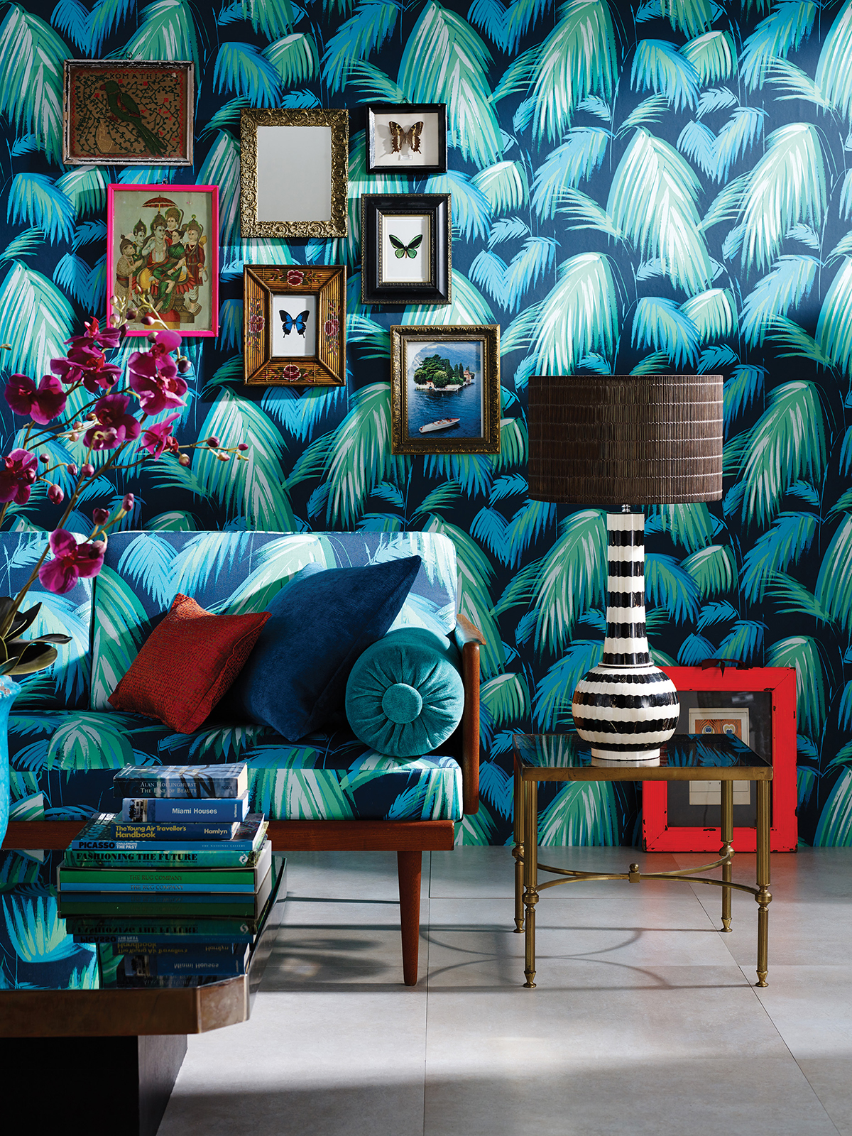 Papier peint Feuillage Tropicana bleu et vert - The Wallpaper Collection de Matthew Williamson | AMB Réf. OSB-W6801-01