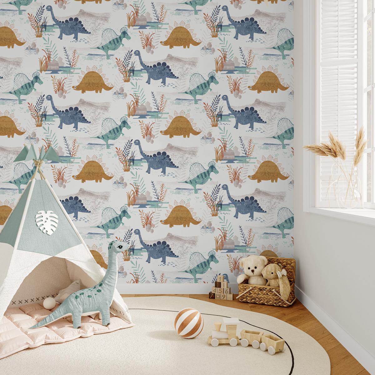 Papier peint Dinosaure Enfant bleu - Imagine de Lutèce | Réf. LTC-DL27545