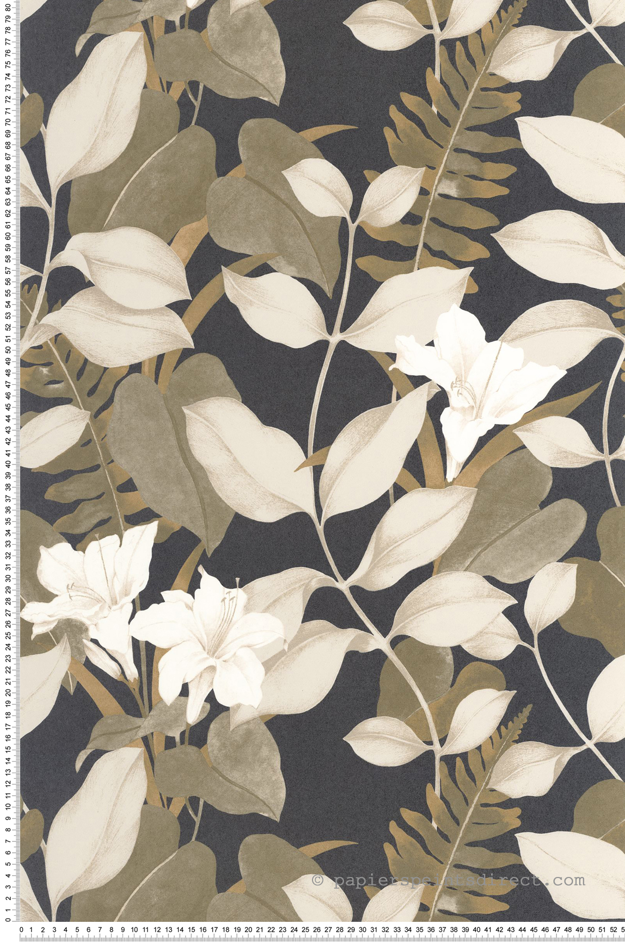 Papier peint Lys Feuille Royal Lily brun olive ardoise métallisé - Soliflore de Casadéco | Réf. SOLI200269519