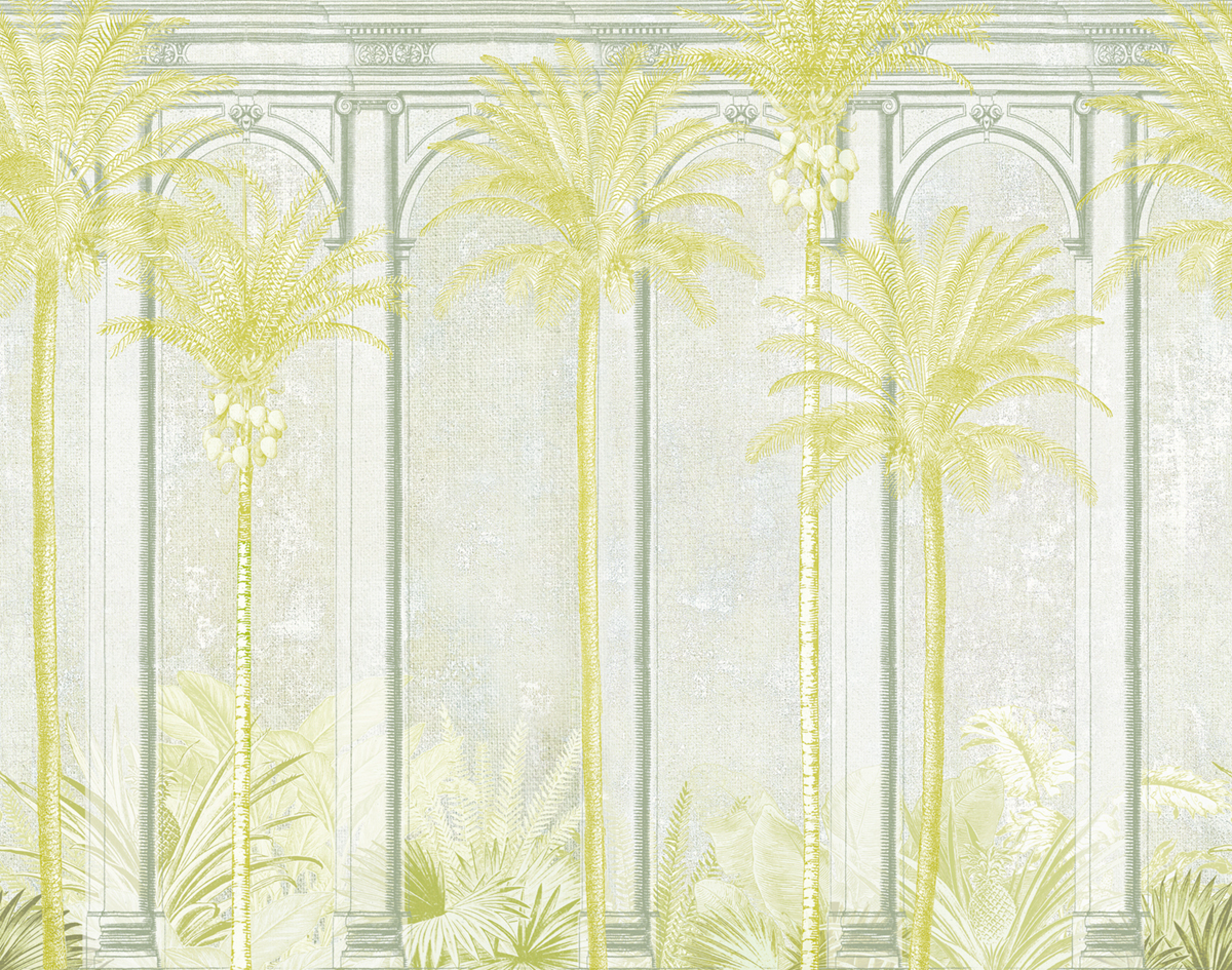 Papier peint panoramique Arcade Palmier Habana vert citron - A, B et C H300 - Havana de Masureel | Réf. MAS-DGHAV102X