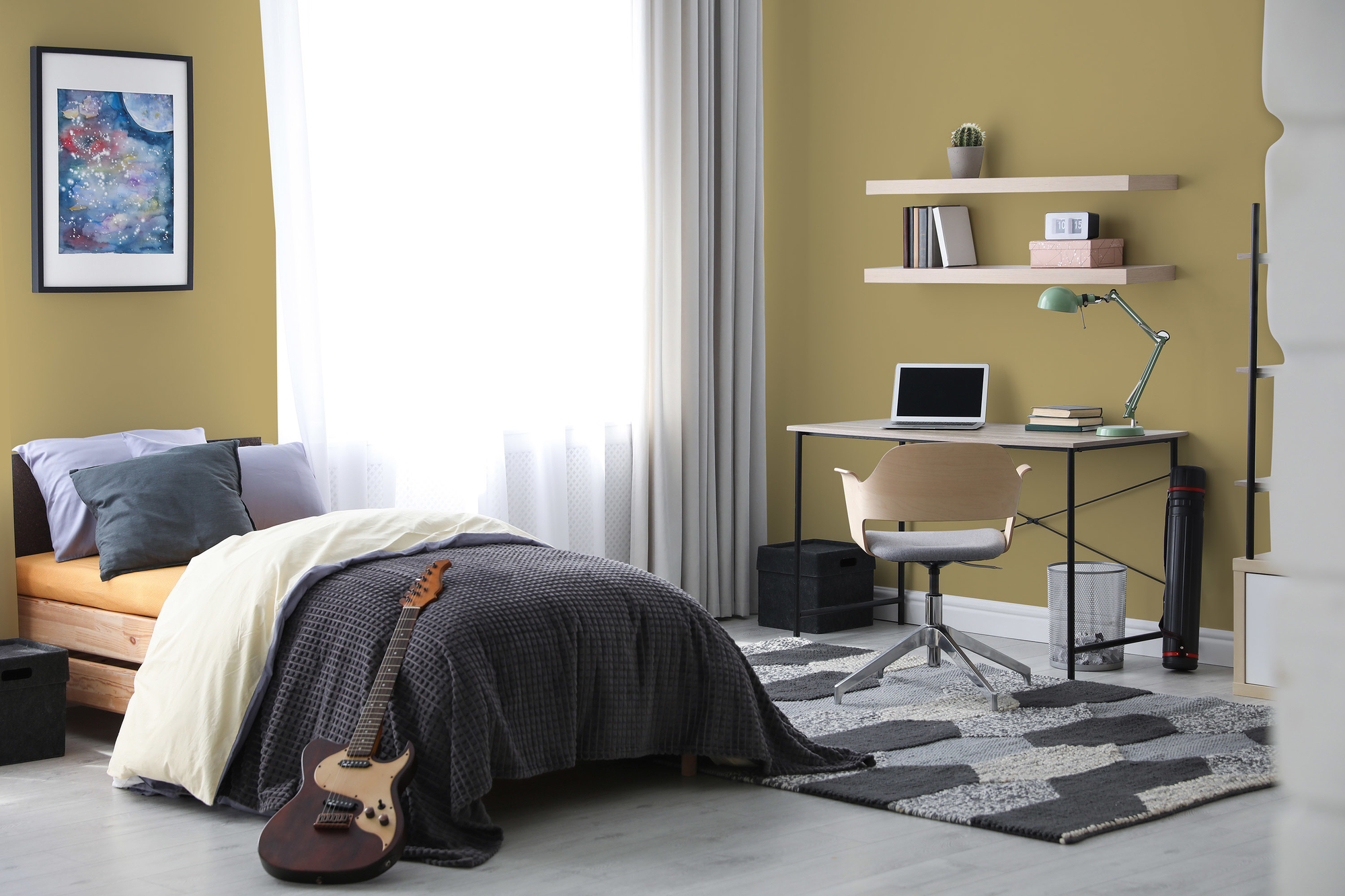 Photo numéro 2 d'une pièce avec un mur peint avec la peinture  Puro vert gentle lime  - c6005