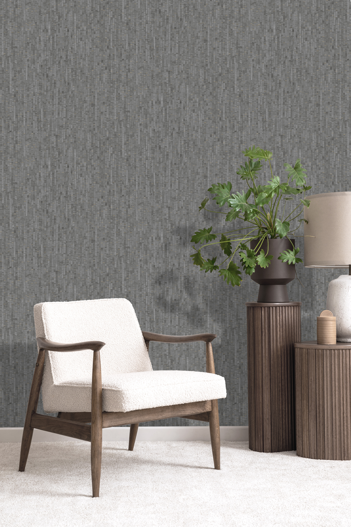 Papier Peint Effet Paille Relief gris foncé - Nomade d'Ugépa | Réf. UGP-M64909