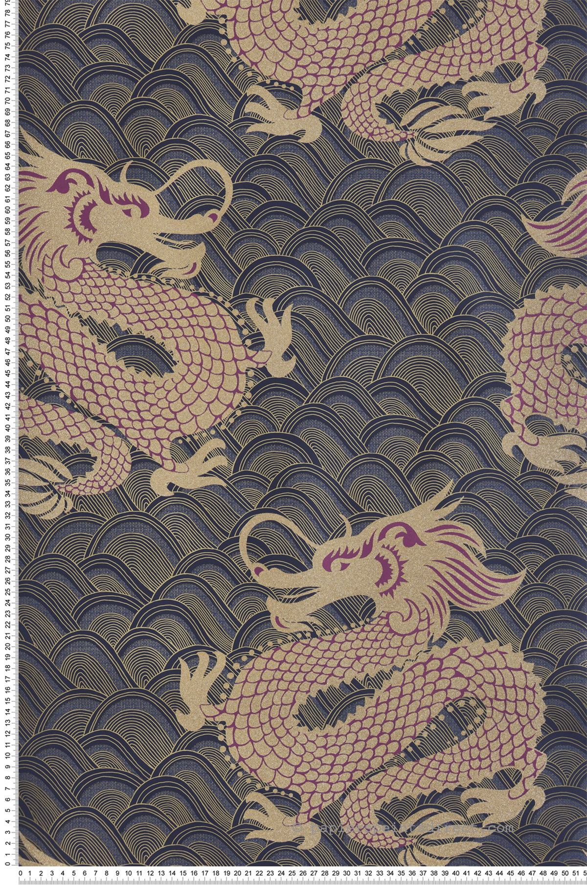 Papier peint Dragon Japonisant bleu et doré pailleté - The Wallpaper Collection de Matthew Williamson | Réf. OSB-W6545-03