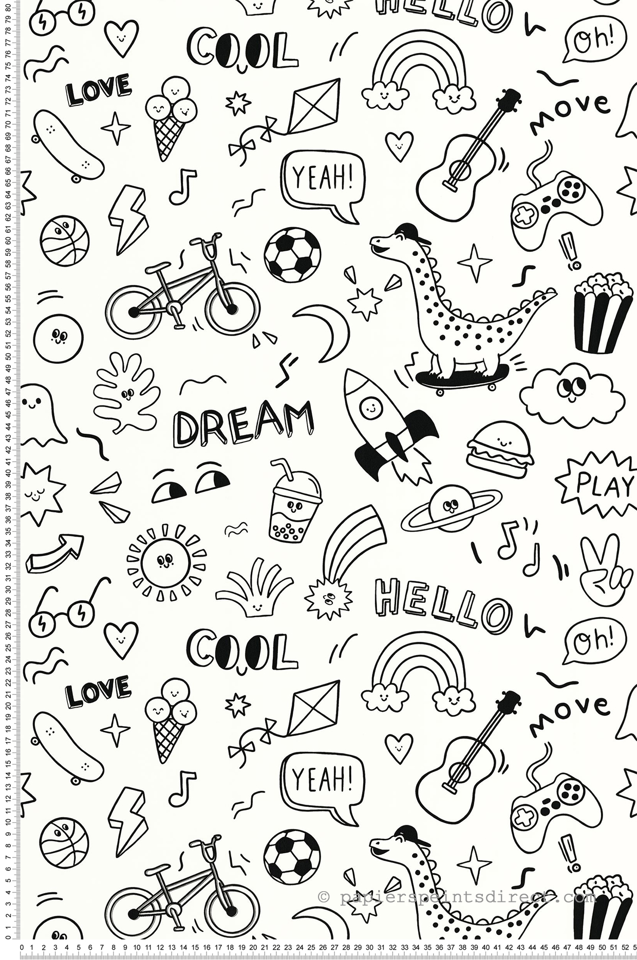 Papier peint Doodles À Vos Crayons noir et blanc - Les Minis Mondes de Casélio | Réf. MNM105829090