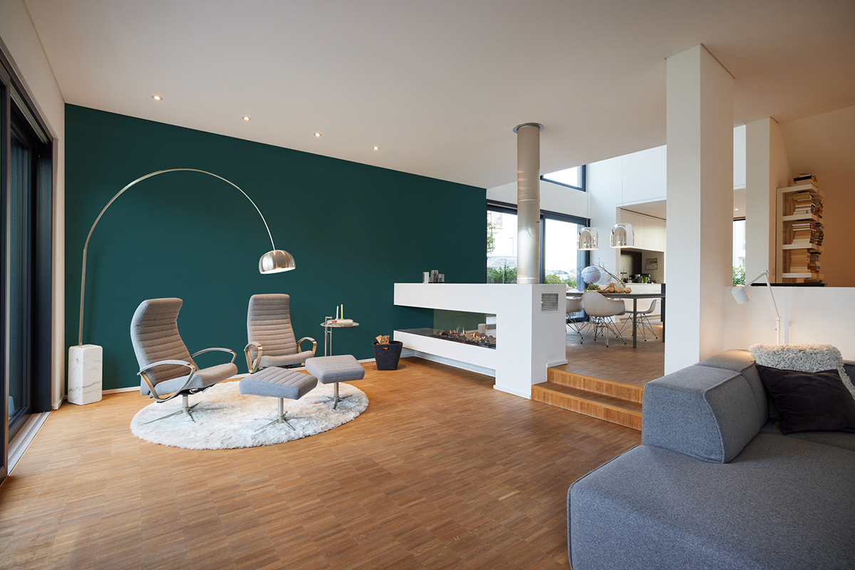 Papier peint Faux Uni Effet Lin vert canard - My Home My Spa d'A.S. Création | Réf. SP15902