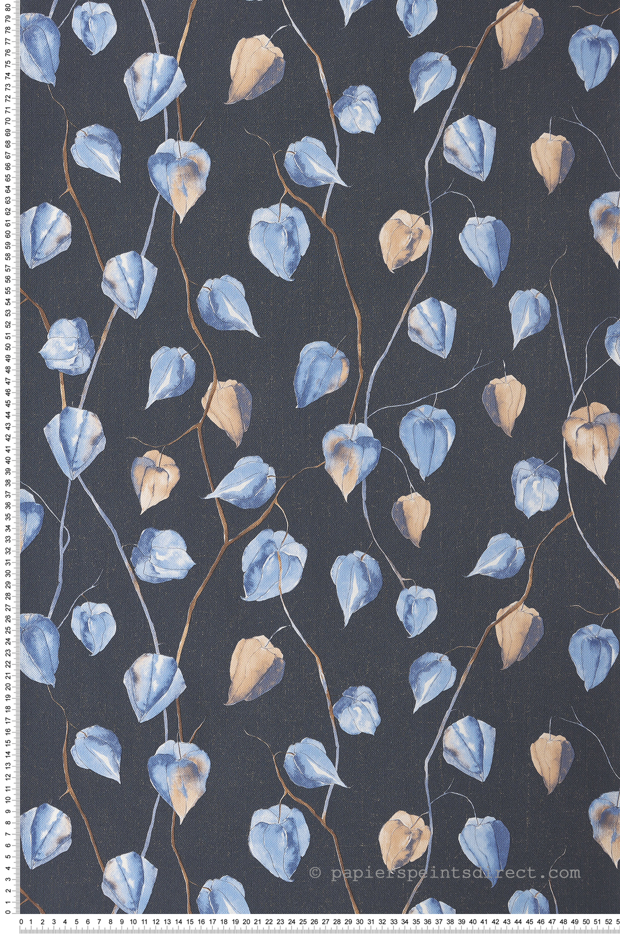 Papier peint Fleur Physalis bleu et doré - Gingko de Casadéco | Réf. GINK86216532