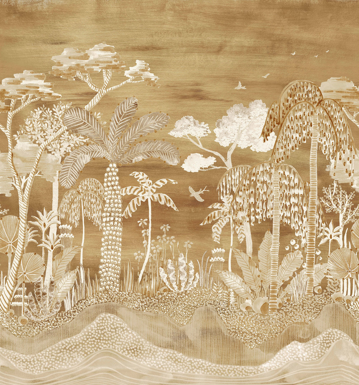 Papier peint panoramique Jungle Luxuriante Nosara doré - Panoramas 3 de Casamance | Réf. CAS-76431936