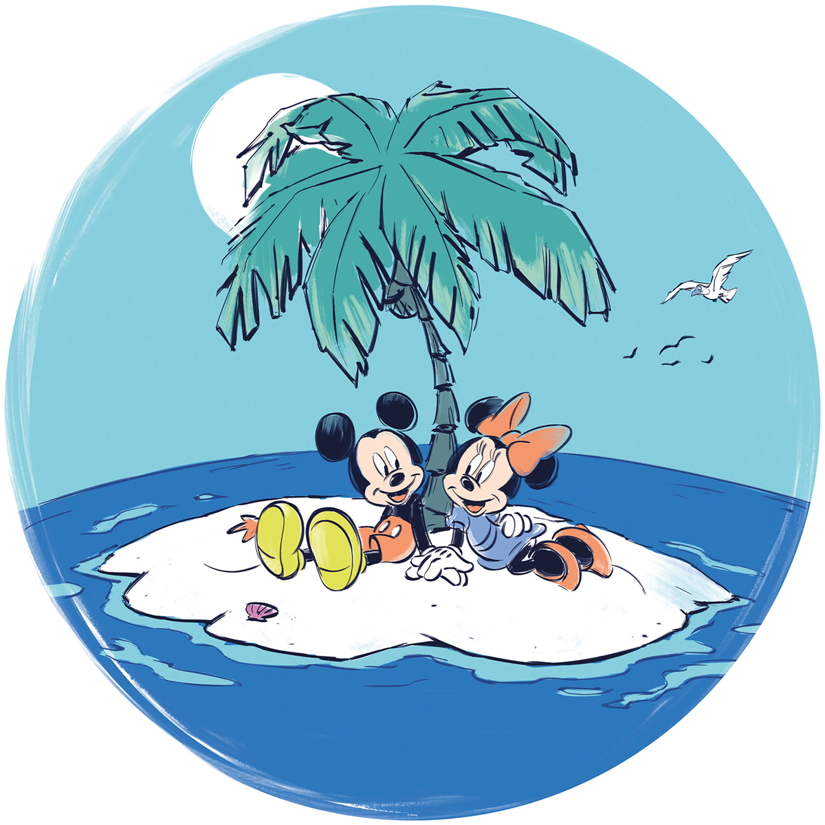 Papier peint adhésif rond Mickey & Minnie Remote Island Disney - Papier peint Komar Into Wonderland