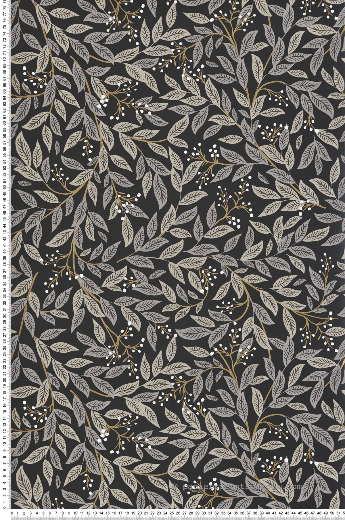 Papier peint Feuillage Scandinave Willowberry noir doré - Rifle Paper Co. 3 de York (Initiales) | Réf. INI-RF7462