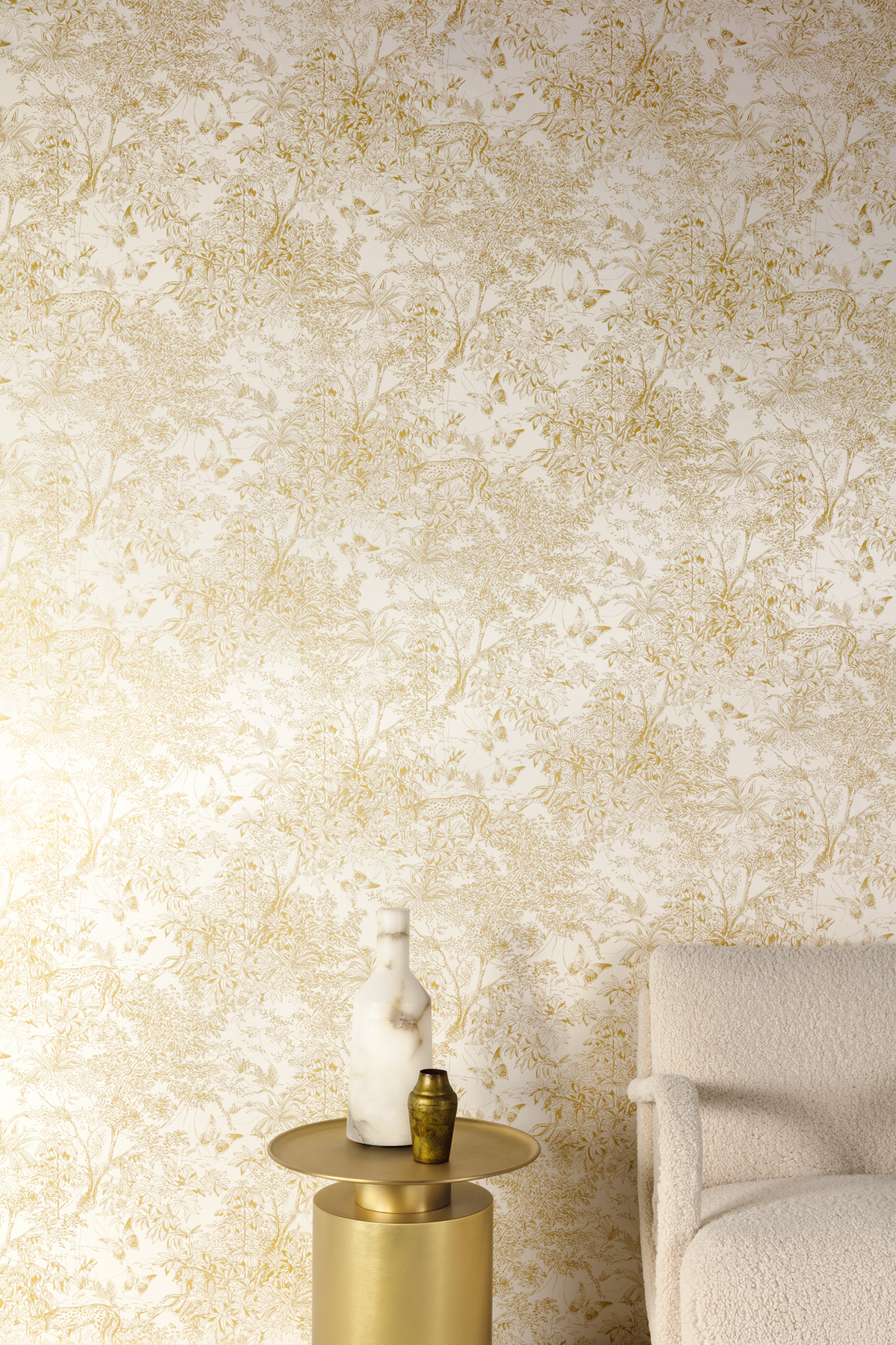 Papier peint Toile de Jouy Scène blanc doré - Amazone de Masureel | Réf. MAS-ZON203