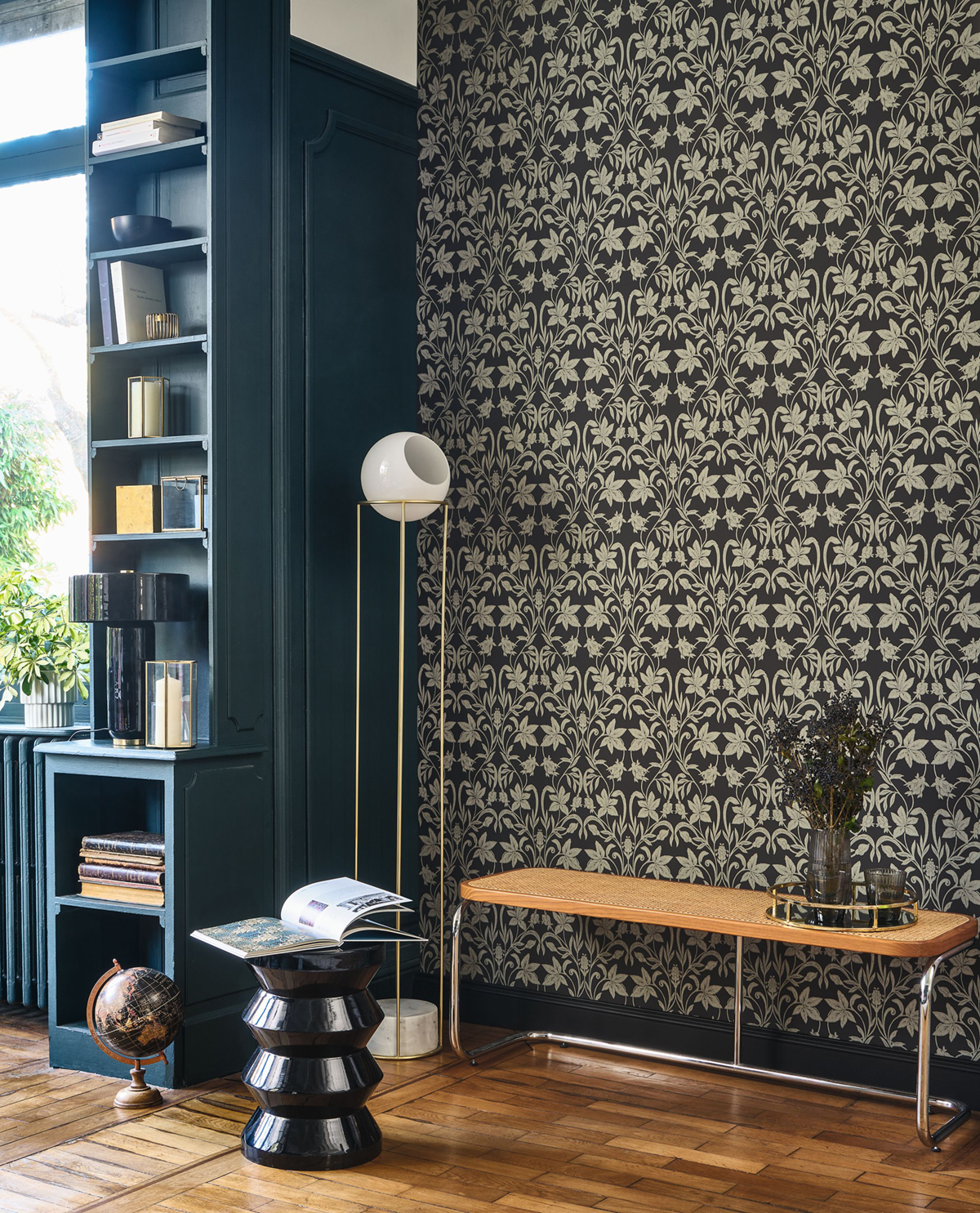 Papier peint Feuille Style Anglais Primrose noir fusain - Heritage de Casadéco | Réf. HETA201239371