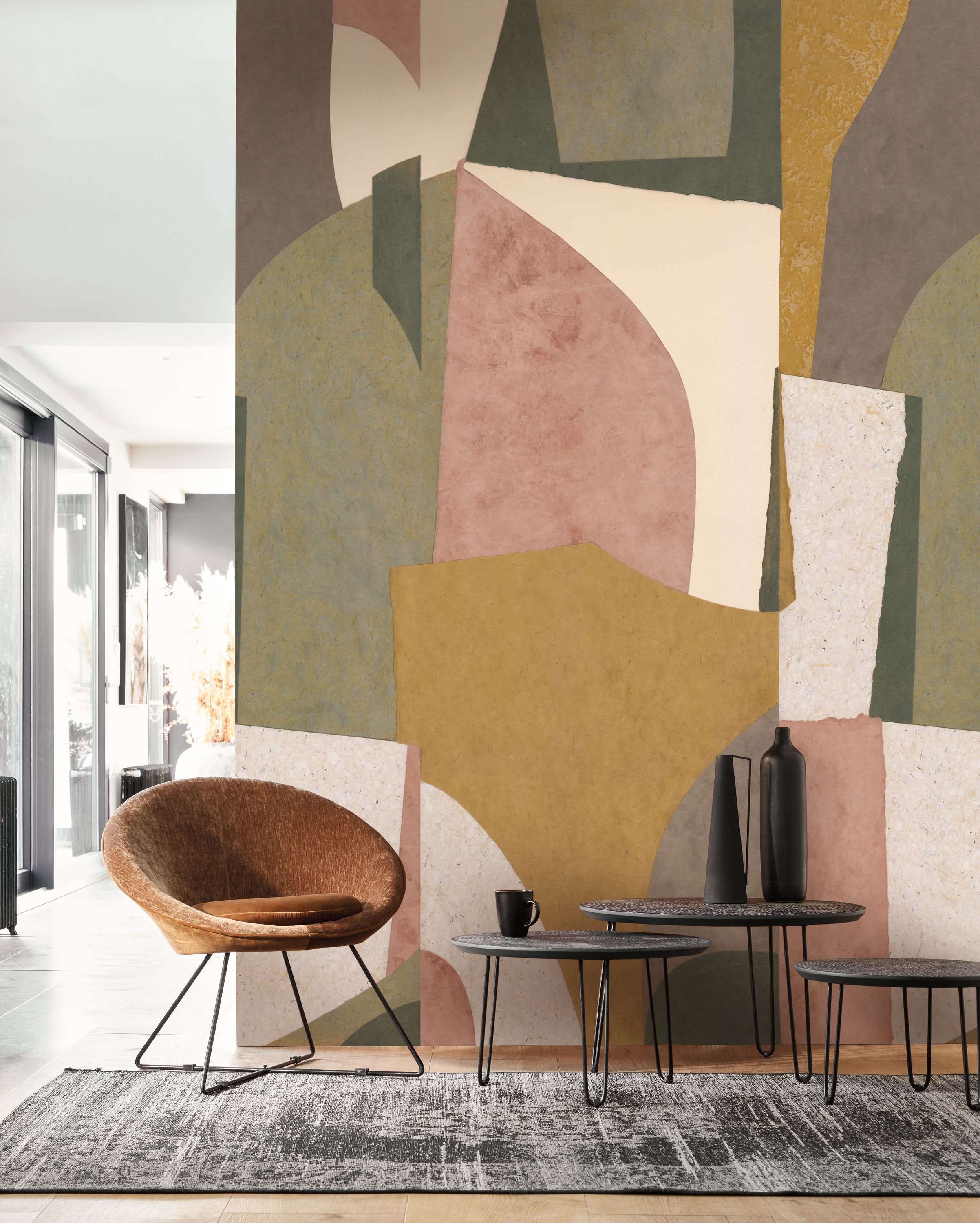 Papier peint panoramique Maestro M jaune moutarde 200x280 - Wonderwalls de Casadéco | Réf. WDWS89042603