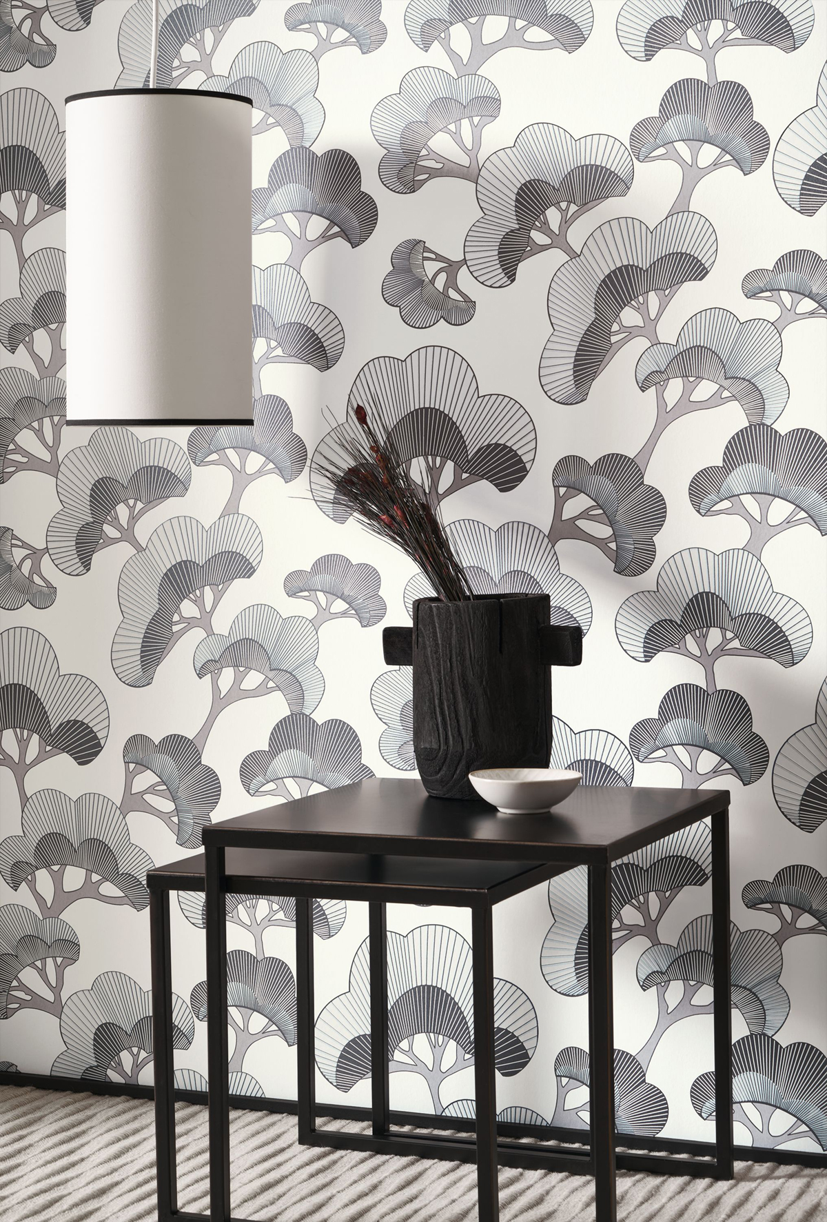 Papier peint Pin Goyo Matsu blanc gris - Kyoto de Casadéco AMB2 | Réf. KYTO88719211