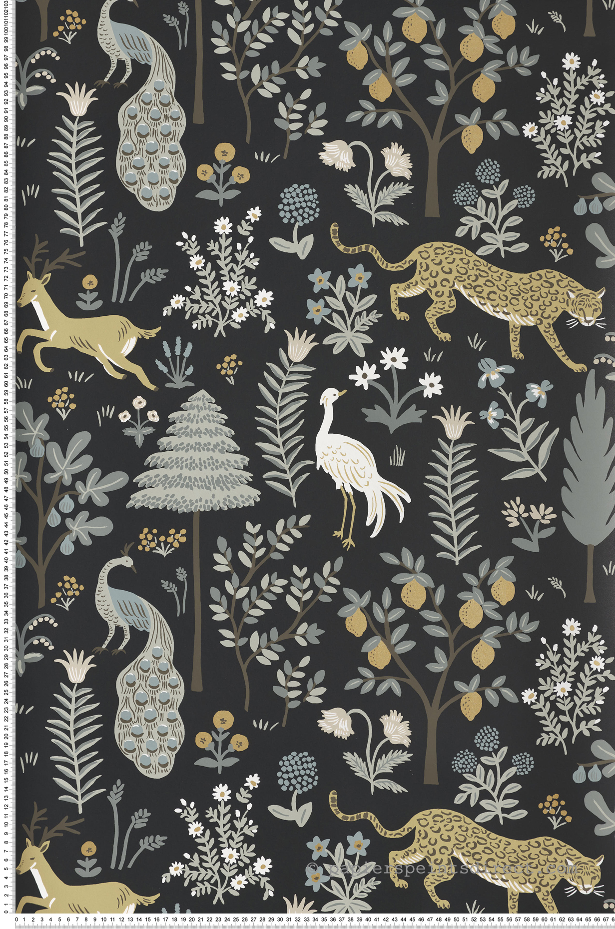 Papier peint Forêt Animaux Ménagerie noir taupe - Rifle Paper Co. 2 de York (Initiales) | Réf. INI-RP7302