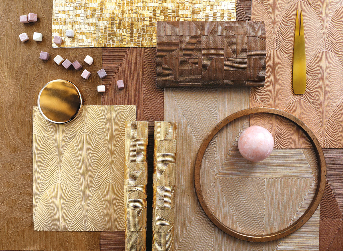 Papier peint Graphique métallisé Tiznit acajou - Métal de Casamance AMB4 | Réf. CAS-74401160