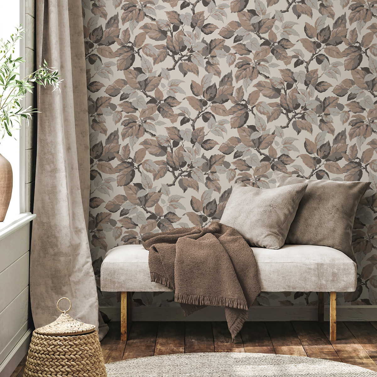 Papier peint Feuillage Canopy beige brun - Beaux Arts de Lutèce | Réf. LTC-M1806