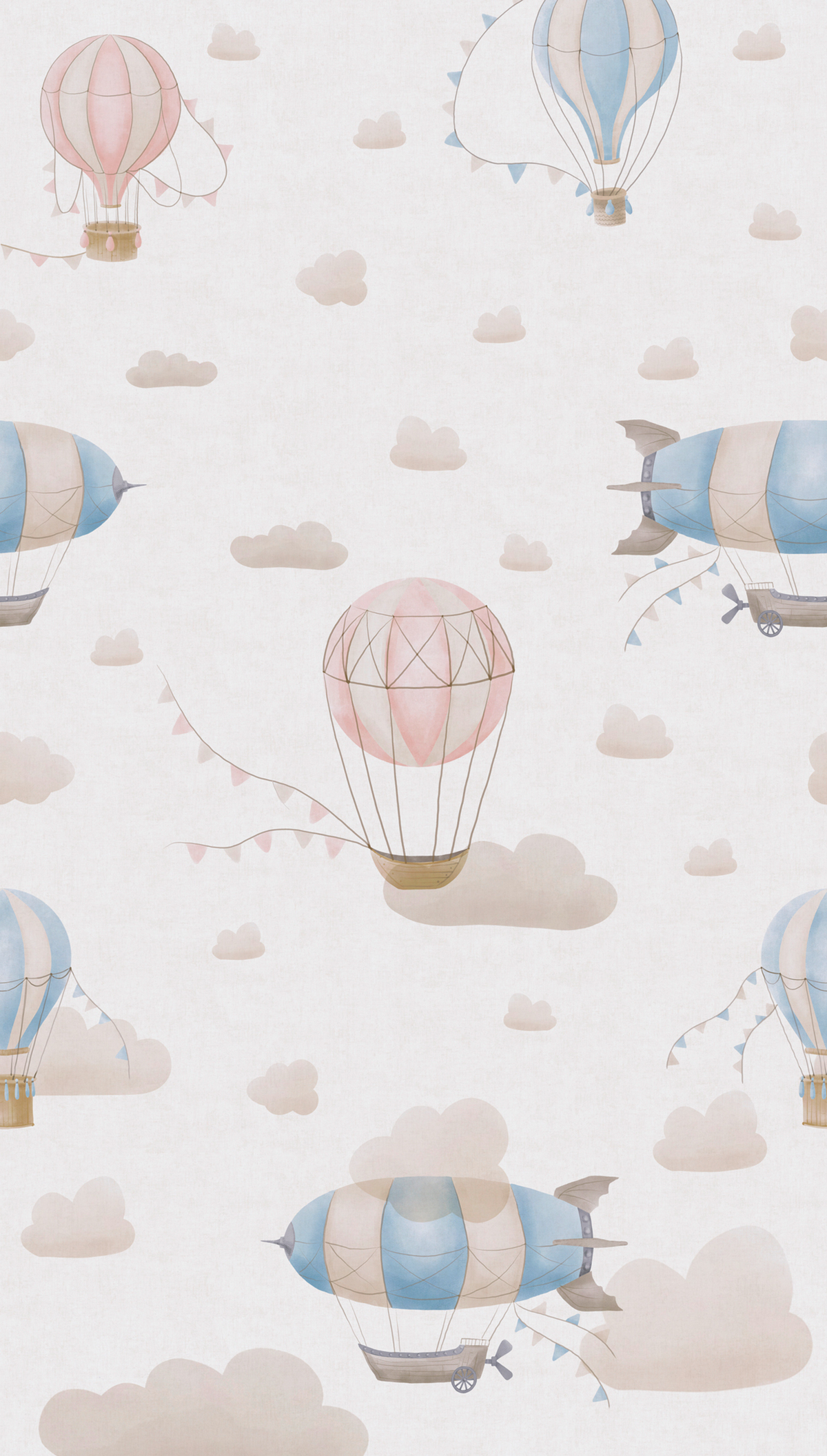 Papier peint panoramique Montgolfière et Nuage rose bleu - Lilly & Luis d'A.S. Création | Réf. AS-770611