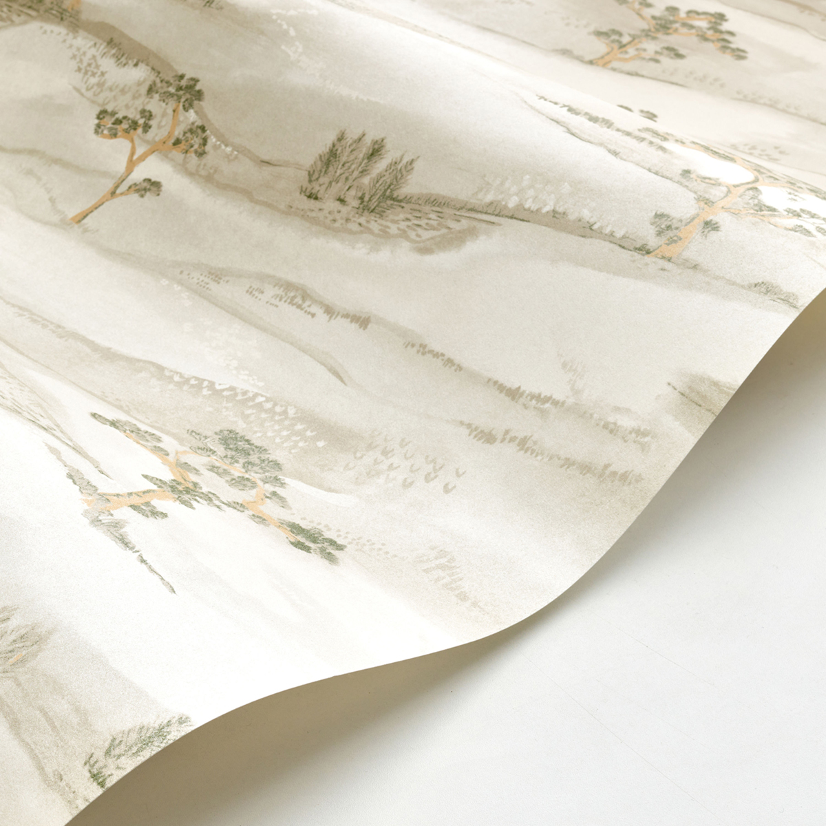 Papier peint Paysage Mokuso vert nacré - Kyoto de Casadéco AMB3 | Réf. KYTO88747199