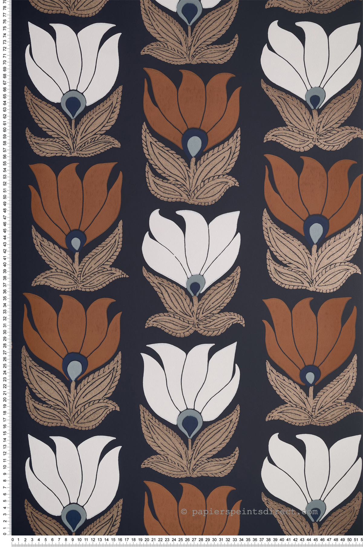 Papier peint Fleur Graphique Dauphine marine doré - Square Jasmin de Casamance | Réf. CAS-75691018