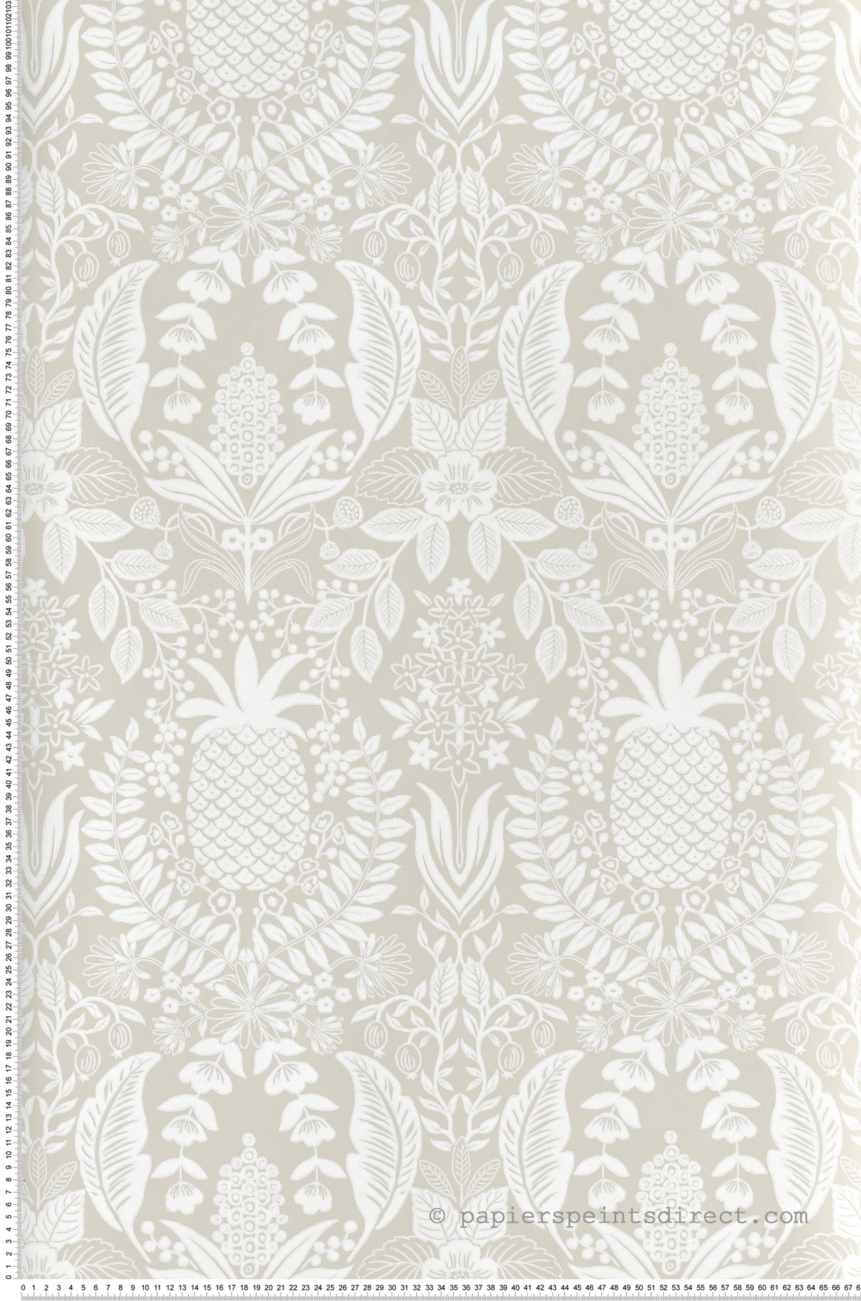 Papier peint Vintage Pineapple Damask lin - Rifle Paper Co. 3 de York (Initiales) | Réf. INI-RF7485