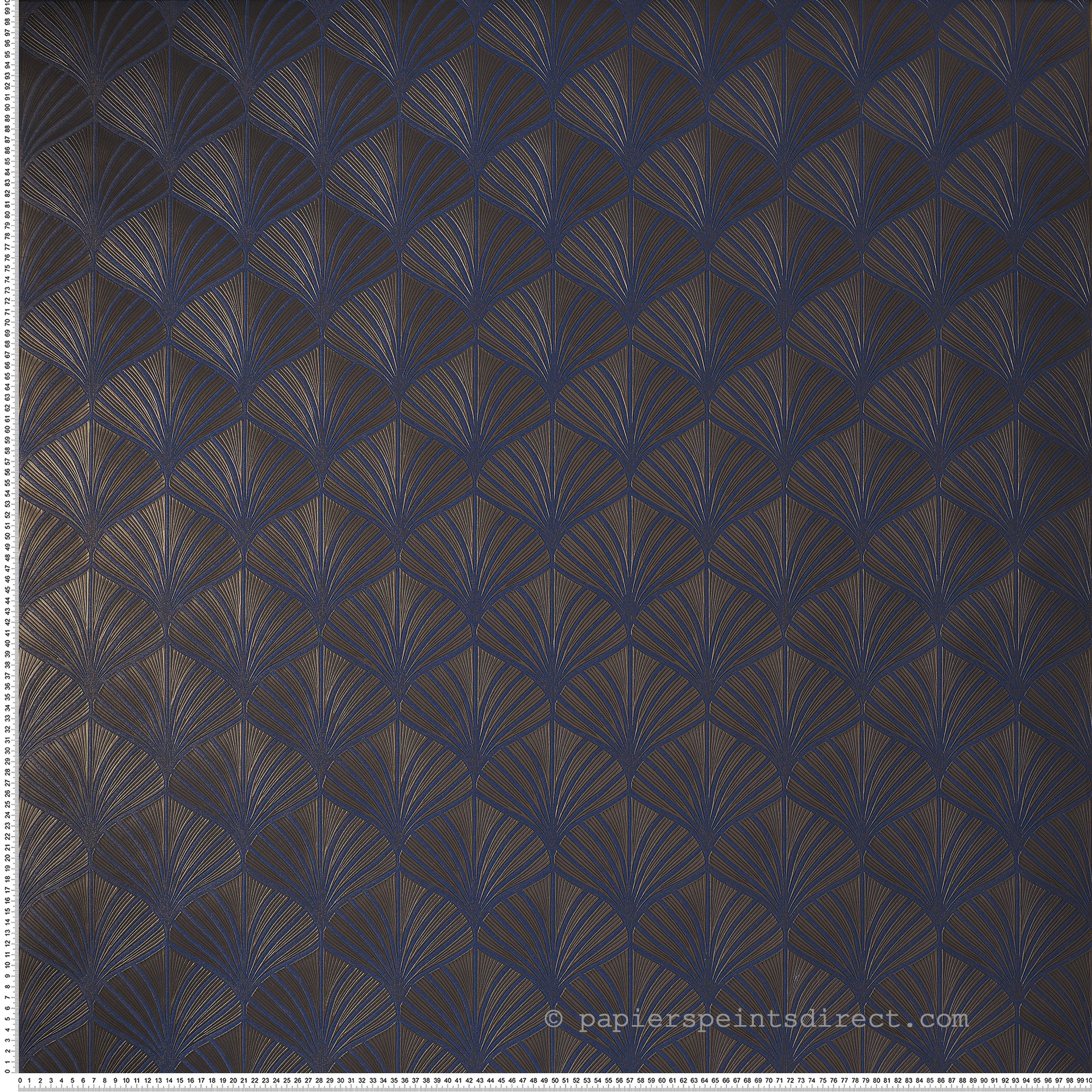 Papier peint Palmette Art Déco Néréide bleu roi mordoré - Magnitude de Casamance | Réf. CAS-76651630