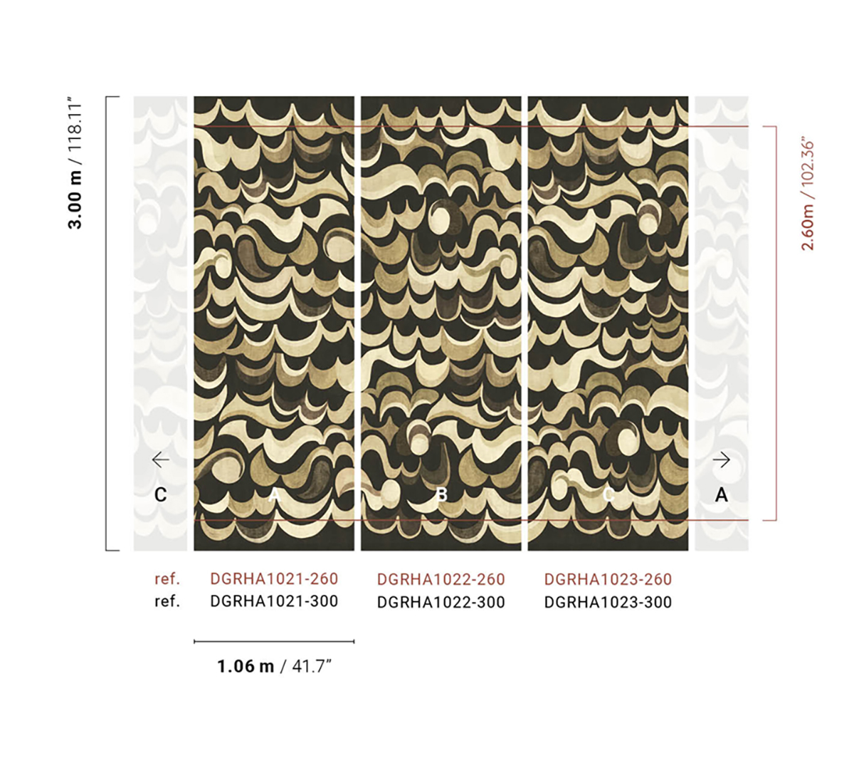 Papier peint panoramique Rétro Abstrait Cheviot noir - A, B et C H260 - Rhapsody de Masureel | Réf. MAS-DGRHA102X-260