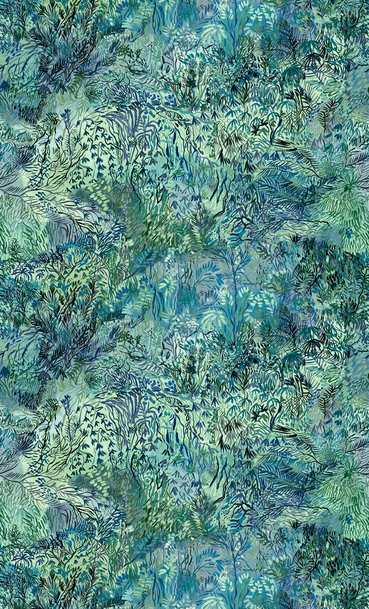 Papier peint panoramique Les Vagabondes Bleu - 4 lés 1/2/3/4 - Isidore Leroy