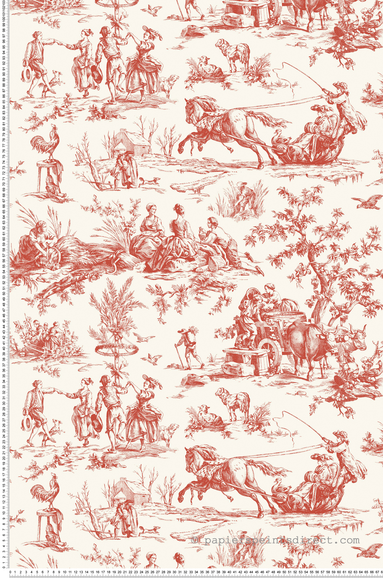 Papier peint Toile de Jouy Ferme Seasons rouge - Toiles de York (Initiales) | Réf. INI-GR5925