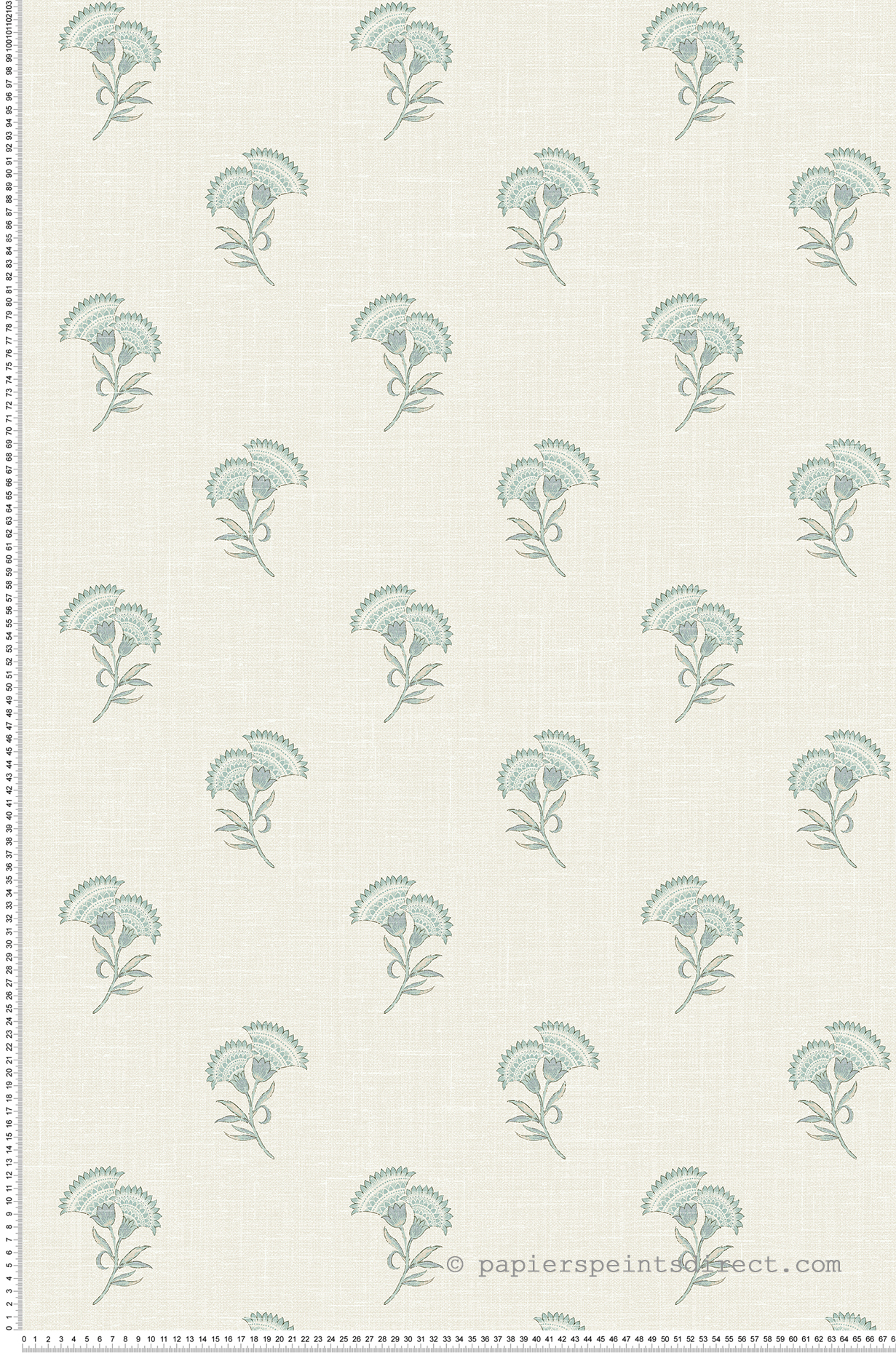 Papier peint Lotus Fleur Oeillet vert d'eau gris - French Country d'Initiales | Réf. INI-FC60808