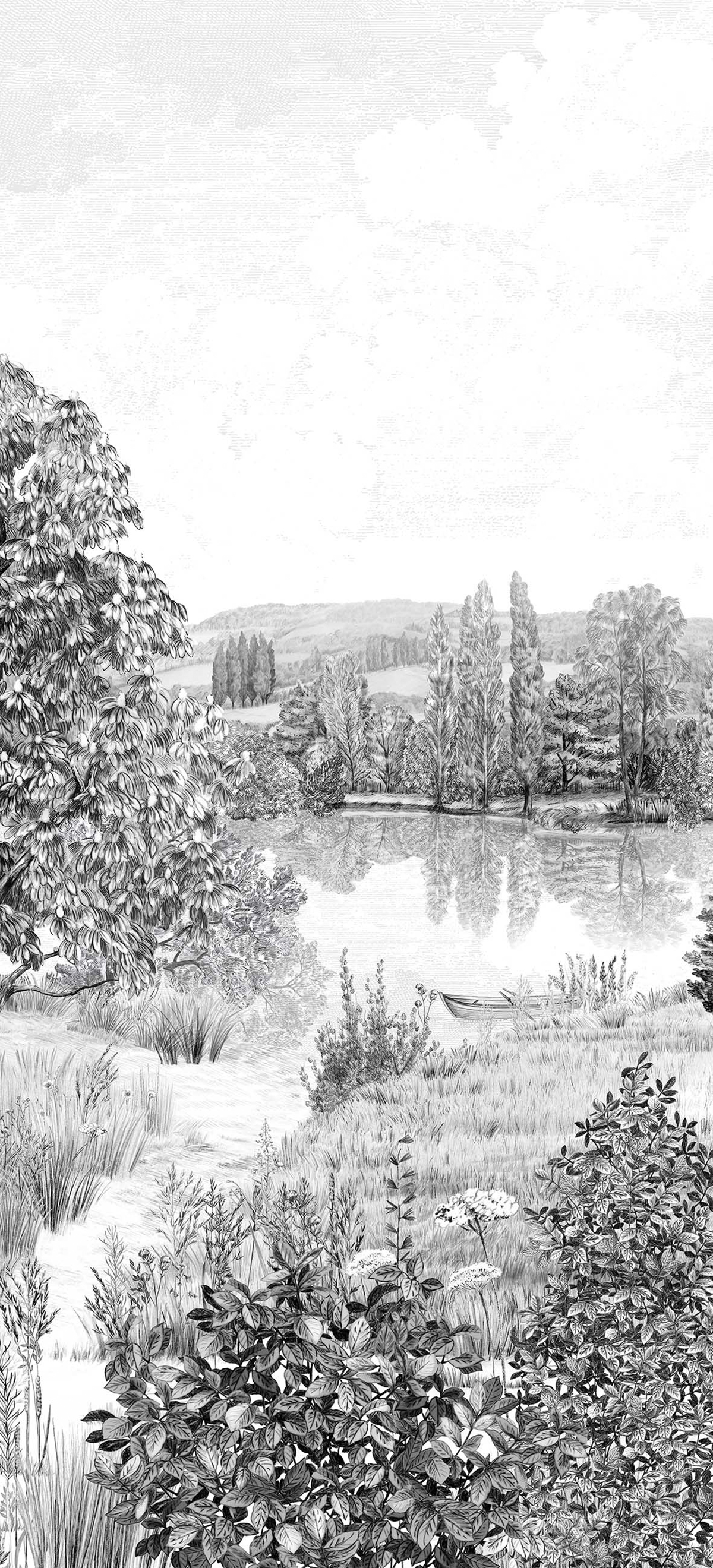 Papier peint panoramique Campagne Grisaille A 1/2/3 - Isidore Leroy