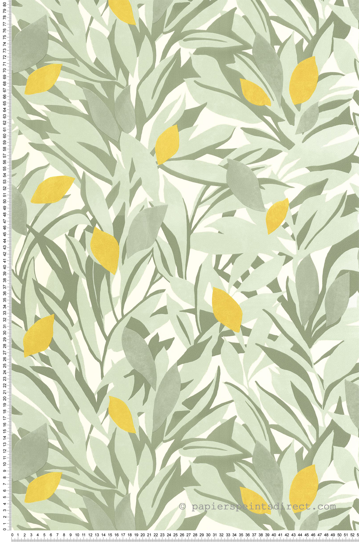 Papier peint Feuillage Citronnier Cassis vert argile jaune - Azur de Casélio | Réf. AZU105457243