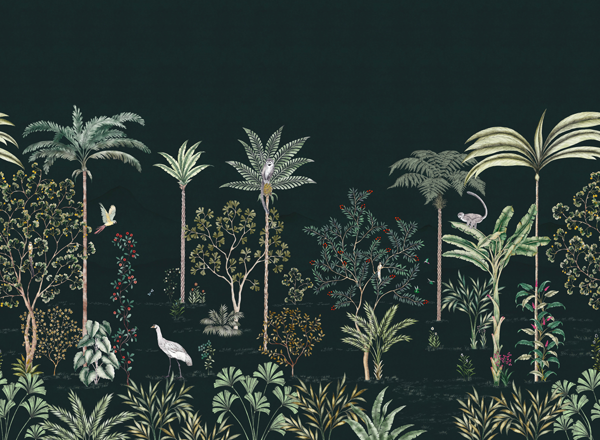 Papier peint panoramique Jardin Des Oiseaux Nuit A+B+C - 1/2/3/4/5/6/7/8/9 - Isidore Leroy