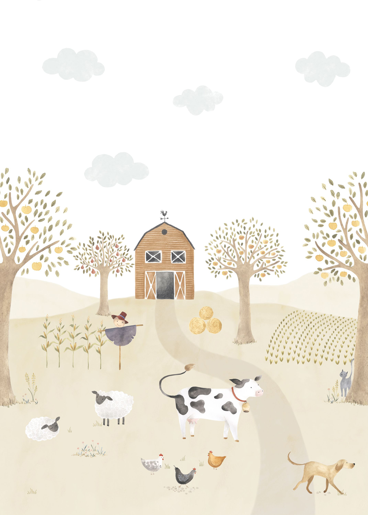 Papier peint panoramique Animaux de la Ferme Vache M 200x280 - Once Upon A Time de Casadéco | Réf. OUAT88337003