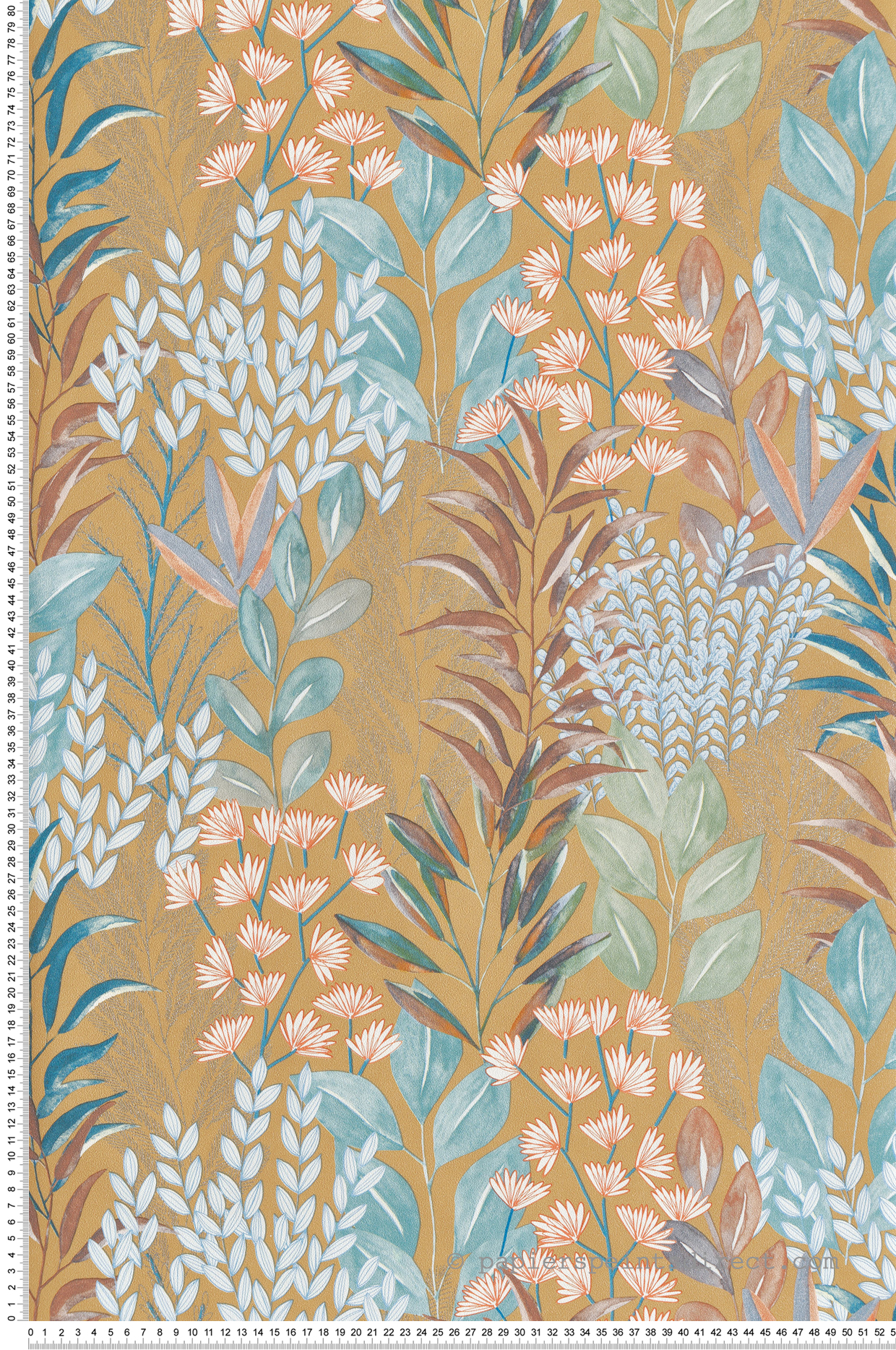 Papier Peint Feuillage Flora Métallisé curry - Flora d'Ugépa | Réf. UGP-M86902