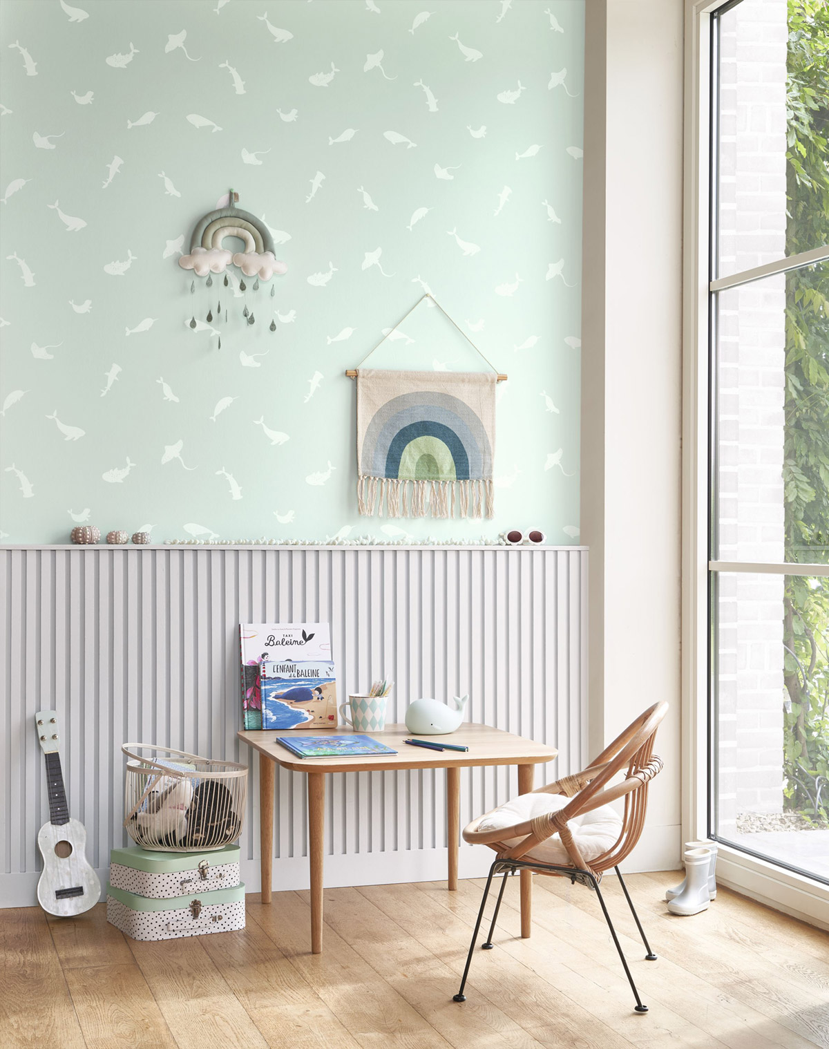 Papier peint Animaux Aquatiques Poetic Sea vert d'eau - Once Upon A Time 2 de Casadéco | Réf. OUTD200806101