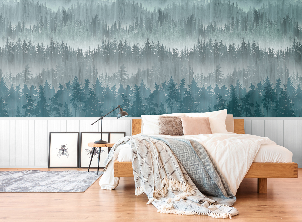 Papier peint panoramique Forêt Soubassement bleu pétrole - Wallpanel d'A.S. Création | Réf. AS-398111