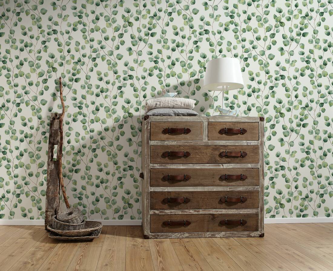 Papier peint Feuillage Microfeuilles aquarelle vert - Greenery d'AS Création | Réf. SP15015