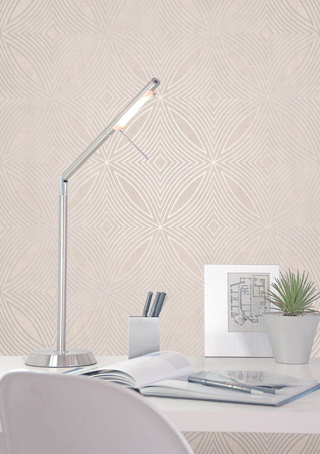 Papier peint géométrie captivante beige lin - Special FX de Lutèce | Réf. LTC-G67722