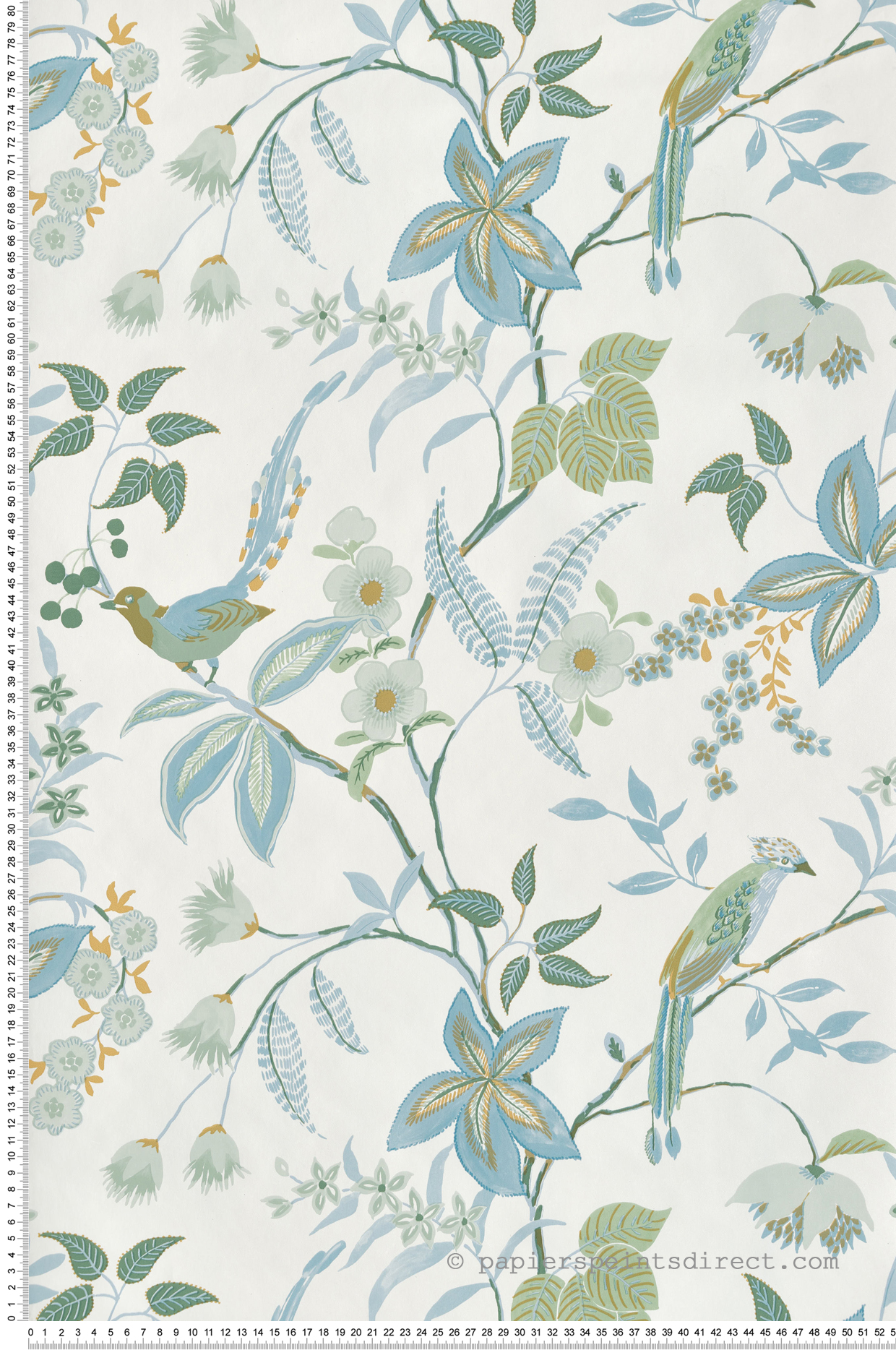 Papier peint Oiseau Feuillage Happy bleu vert - Happy Therapy de Casélio | Réf. HTH104060643