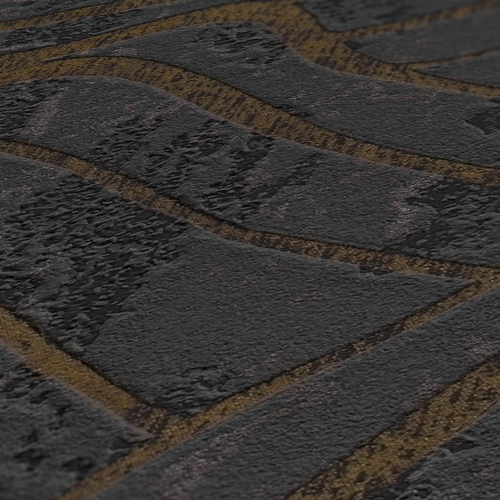 Papier peint Vague Okusai anthracite or cuivré - Jade 2 d'A.S. Création AMB5 | Réf. AS-395073