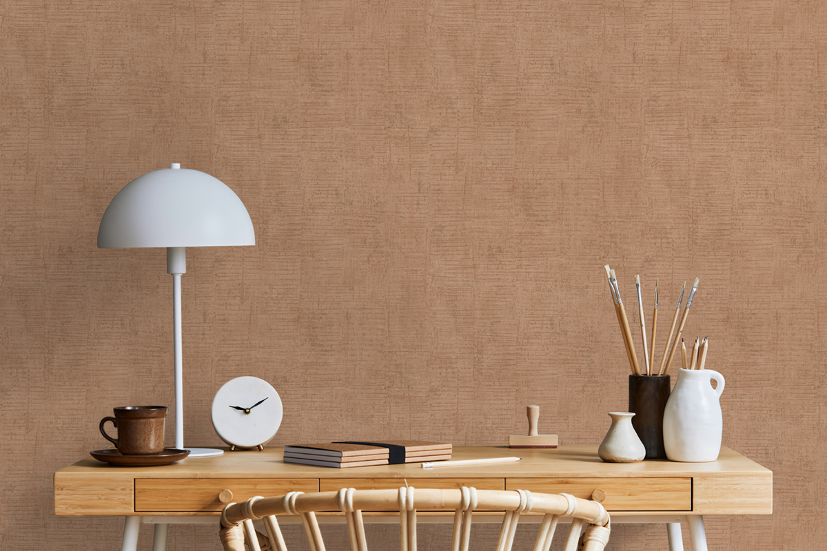 Papier Peint Béton Trait Horizontal terracotta argenté - Nomade d'Ugépa | Réf. UGP-M32805