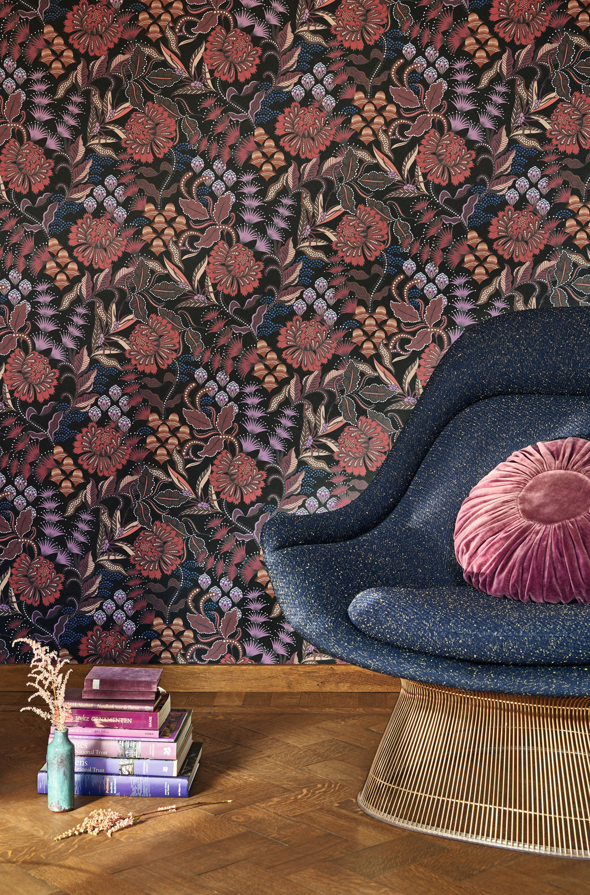 Papier peint Fleur Vintage Bloomsbury rouille prune - Derby de Casadéco AMB2 | Réf. DERB89288418