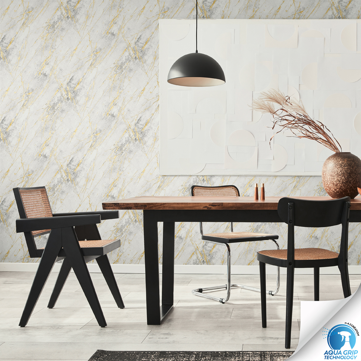 Papier peint préencollé Marbre Matière Arts gris doré - Designdrop d'A.S. Création AMB1 | Réf. AS-784581